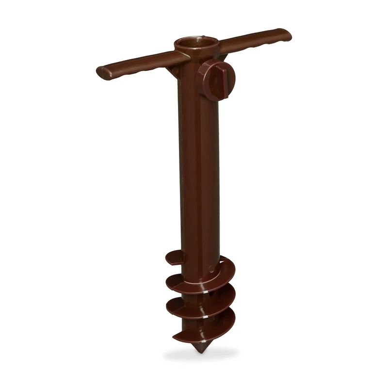 Relaxdays Parasol Screw with Handle, Garden & Beach, Stable Fix, Spike for Twisting in, Plastic, 37.5x23.5 x7.5cm, Brown, 100%