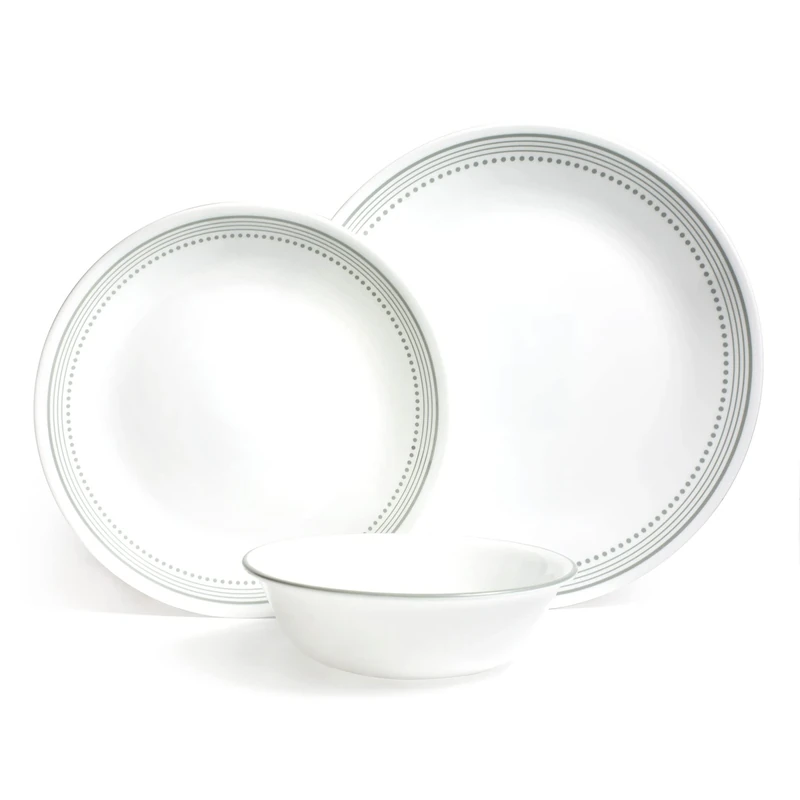 Corelle Dinnerware Set (12pc Set, Mystic Grey)-Dinner Set for 4 Includes 4 x Dinner Plates, Side Plates & Bowls 3 X More Durable, Half The Space & Weight of Ceramic up to 80% Recycled Glass, 1146820