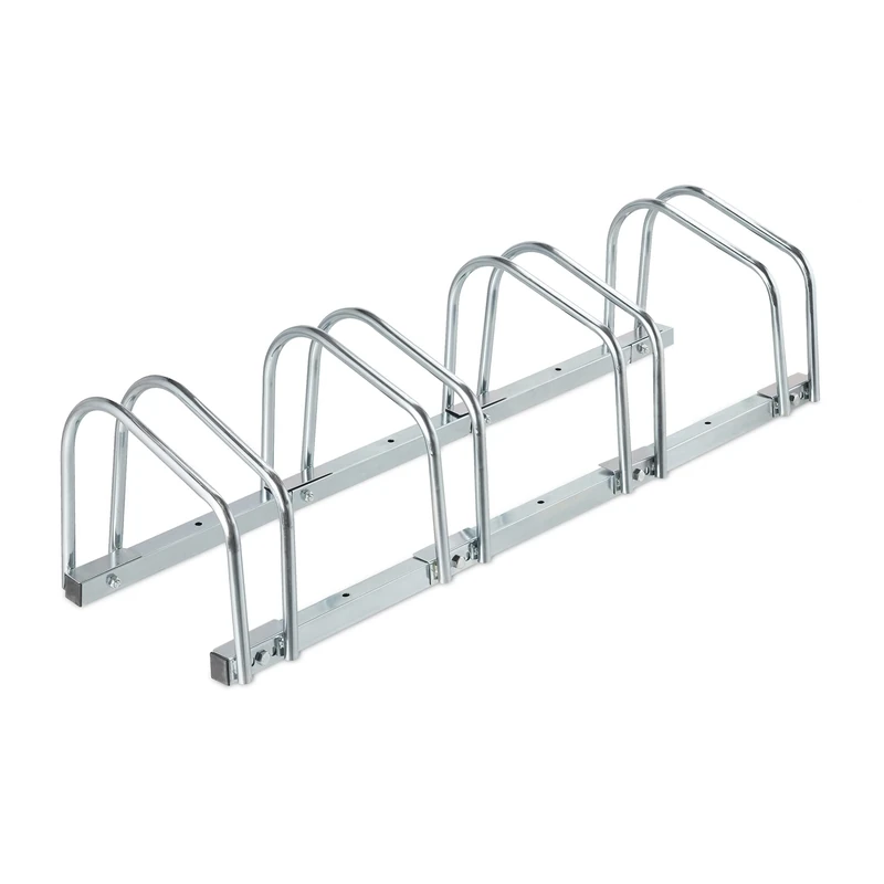 Relaxdays Floor Bike Rack, for 4 Bicycles, Wheel Width up to 60 mm, Metal, Outdoor Parking Stand, Garage, Silver