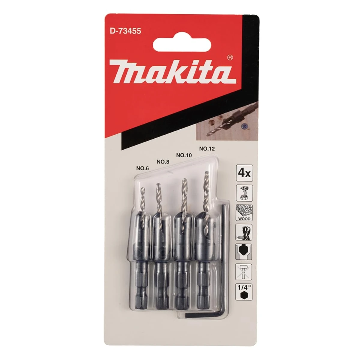Makita D-73455 Countersink with Drill Bit, 4 Piece Set
