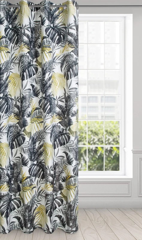 Eurofirany Nelly Opaque Satin Matt Curtain with Eyelets Floral Pattern Soundproofing Thermal Curtain Living Room Bedroom 140 x 250 cm White and Grey - Image 1