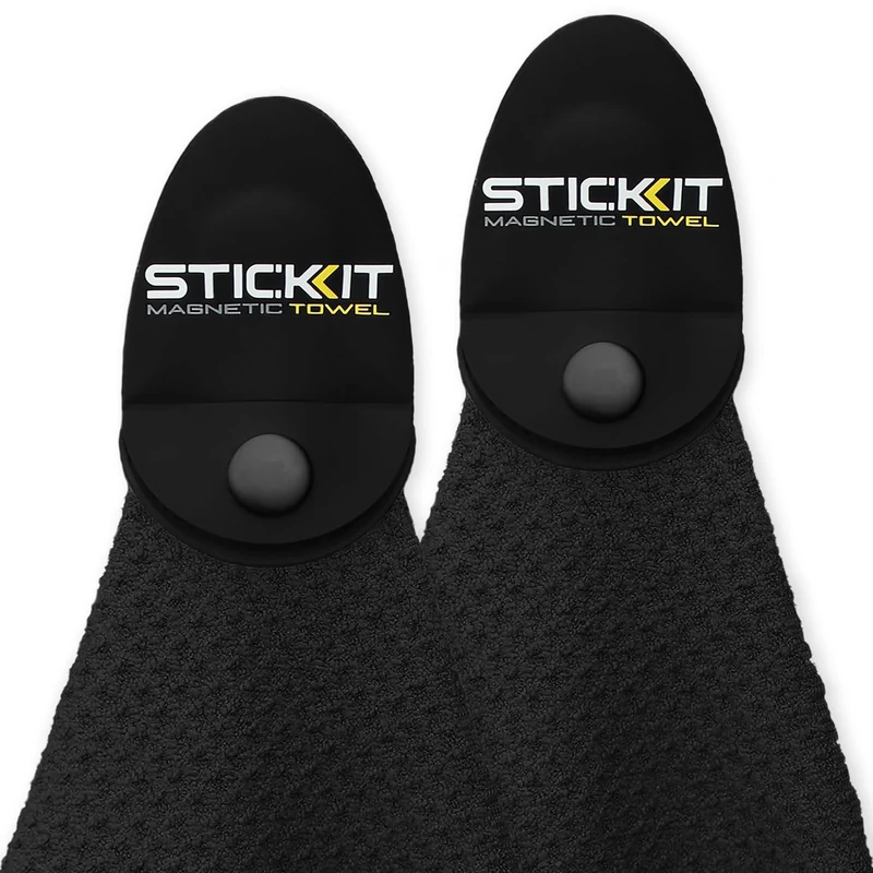 STICKIT Magnetic Golf Towel, Black | 2-Pack | Top-Tier Microfiber Golf Towel with Deep Waffle Pockets | Industrial Strength Magnet for Strong Hold to Golf Carts or Clubs