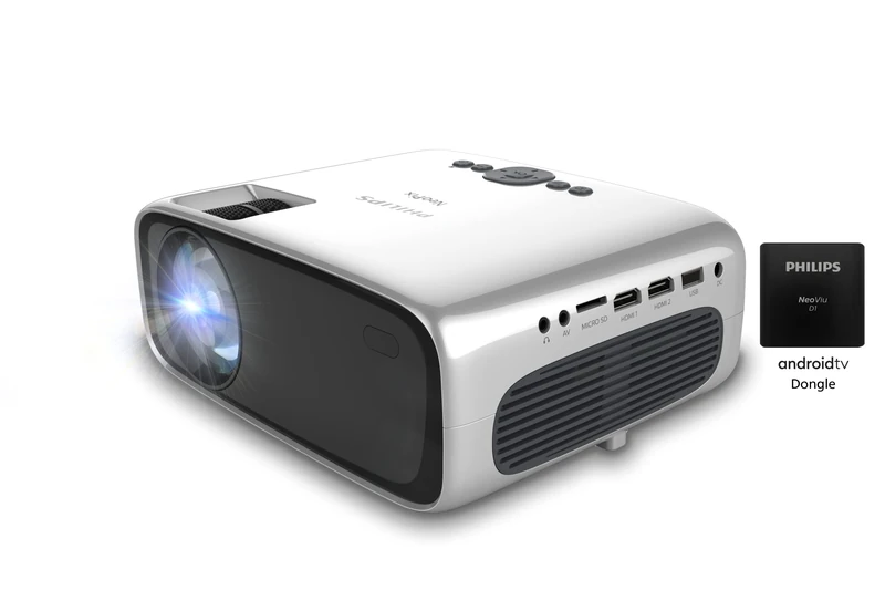 Philips NeoPix Ultra One+ - True Full HD Projector with Android TV Dongle, Chromecast Built-in and Two HDMI Ports, Grey - Image 1