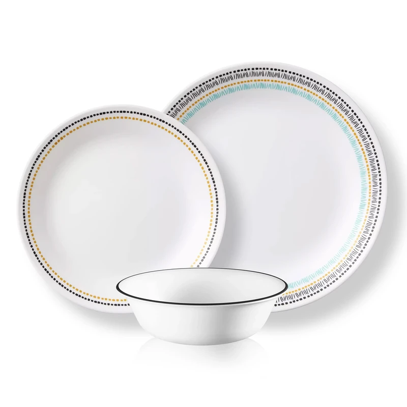 Corelle Dinnerware Set (12pc Set, Paloma)-Dinner Set for 4 | Includes 4 x: Dinner Plates, Side Plates & Bowls | 80% Recycled Glass | 3 X More Durable, Half The Space & Weight of Traditional Ceramic