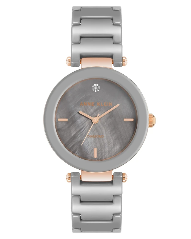Anne Klein Women's Genuine Diamond Dial Ceramic Bracelet Watch,Taupe/Rose Gold