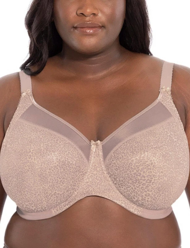 Goddess Women's Kayla Underwire Banded Bra Full Coverage, Sheer, Taupe Leo, 40DD