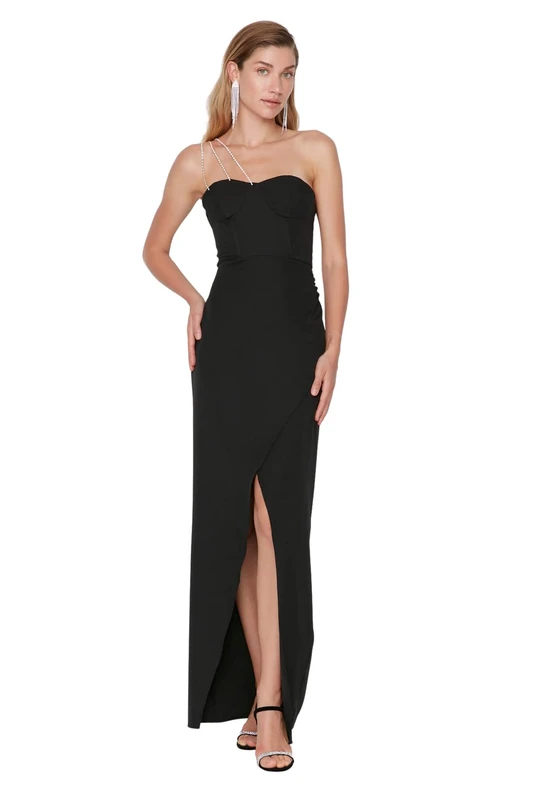 Trendyol Women Maxi Wrapover Regular Woven Evening Dress Black