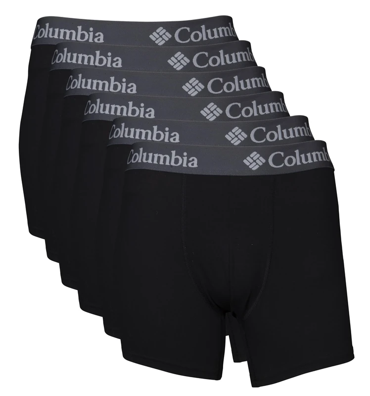 Columbia Mens Polyester Spandex Boxer Brief 6 Pack, Black, S
