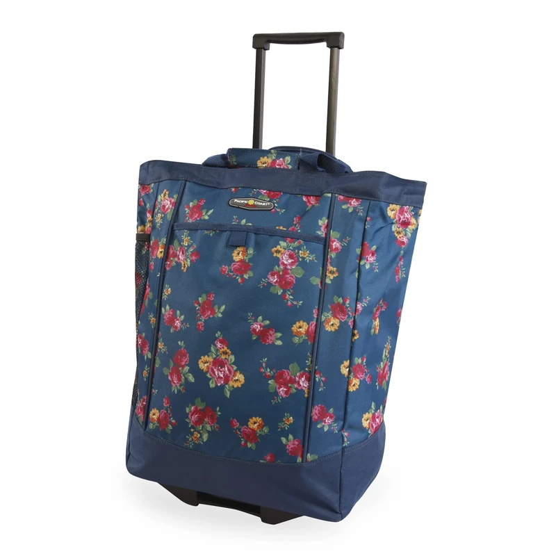 Pacific Coast Signature Large Rolling Shopper Tote Bag, Rose Garden Navy, L, Large Rolling Shopper Tote