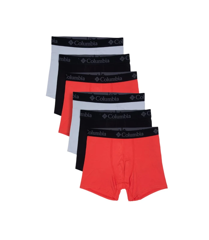 Columbia Men's 6 Pack Performance Boxer Brief, Blood Orange/Black/Cool Grey, L (Pack of 6)