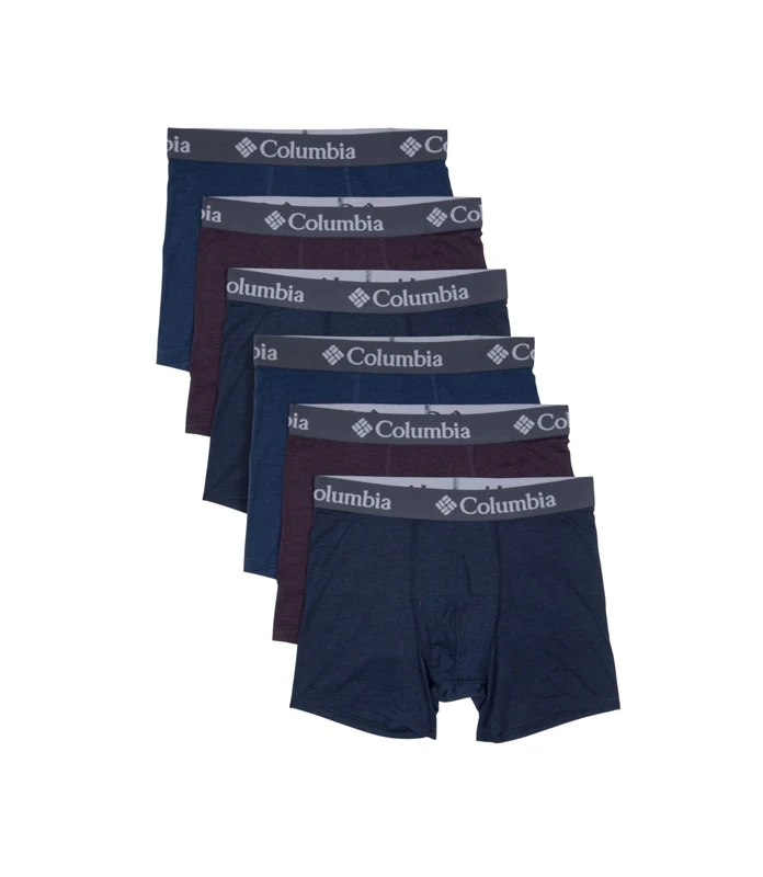 Columbia Mens Polyester Spandex Boxer Brief 6 Pack, Dark Mountain Grey, Dark Cherry, Navy, S