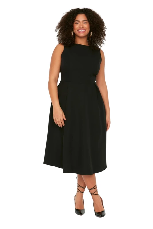 Trendyol FeMan Plus Size Midi A-line Relaxed fit Woven Plus Size Dress Black - Image 1