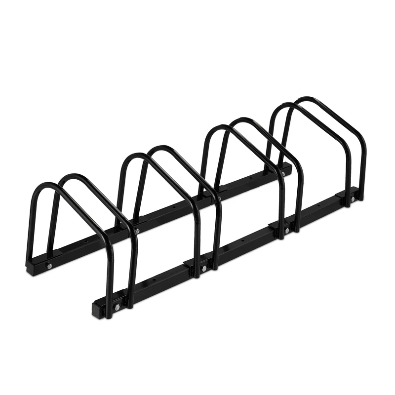 Relaxdays Floor Bike Rack, for 4 Bicycles, Wheel Width up to 60 mm, Metal, Outdoor Parking Stand, Garage, Black