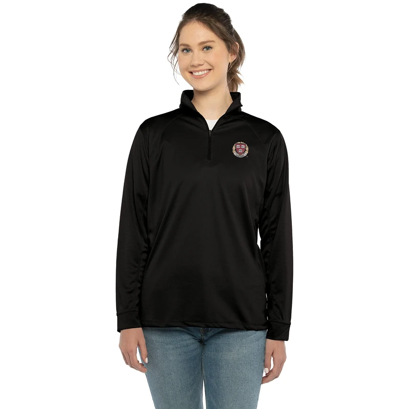 Vantage Apparel Women's Collegiate Micro Mesh Performance Team Color 1/4 Zip Pullover Sweater, Black, L