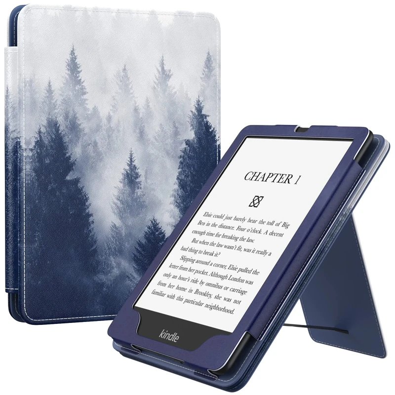 MoKo Case for 7"/6.8" Kindle Paperwhite (12th/11th Gen-2024/2021) & Colorsoft Signature Edition, Slim PU Shell Cover with Auto-Wake/Sleep, Gray Forest