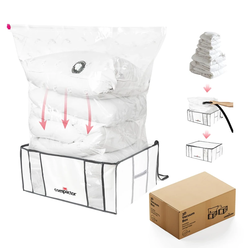 Compactor Pack of 3 XXL, Vacuum Storage Bags, Vacuum Seal Bags for Clothing with Semi-Rigid Box,Compression Cubes for Comforters & Blankets
