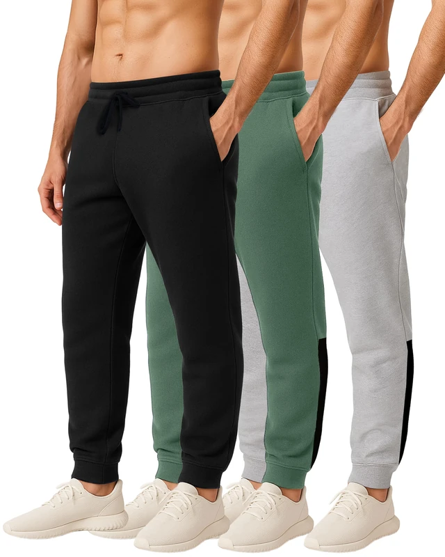 Real Essentials 3 Pack: Men's Tech Fleece Active Athletic Casual Jogger Sweatpants with Pockets (as8, Alpha, m, Regular, Regular, Set J)