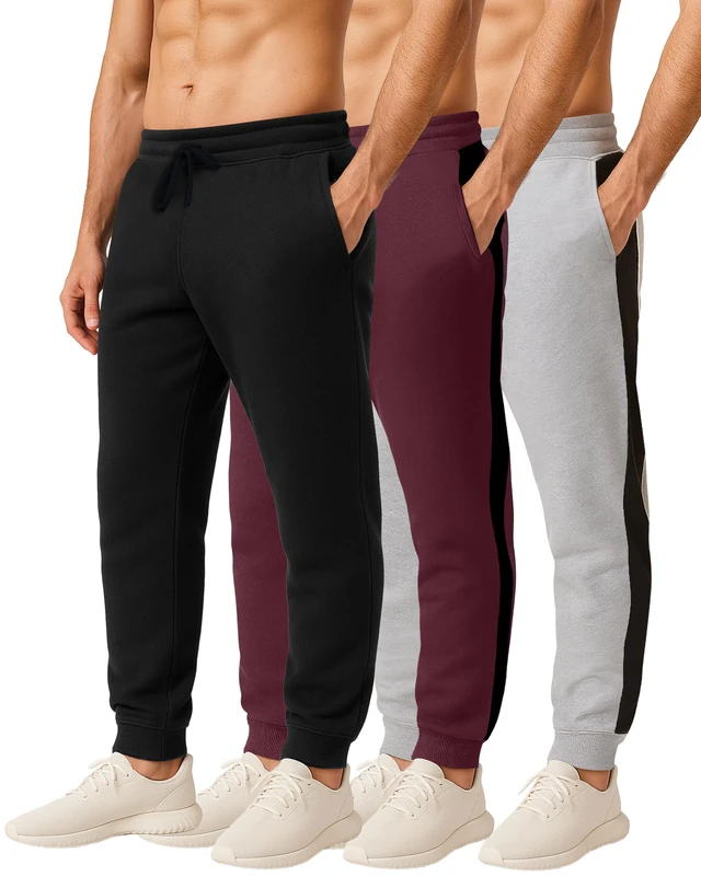 Real Essentials 3 Pack: Men's Tech Fleece Active Athletic Casual Jogger Sweatpants with Pockets (as8, Alpha, l, Regular, Regular, Set I)