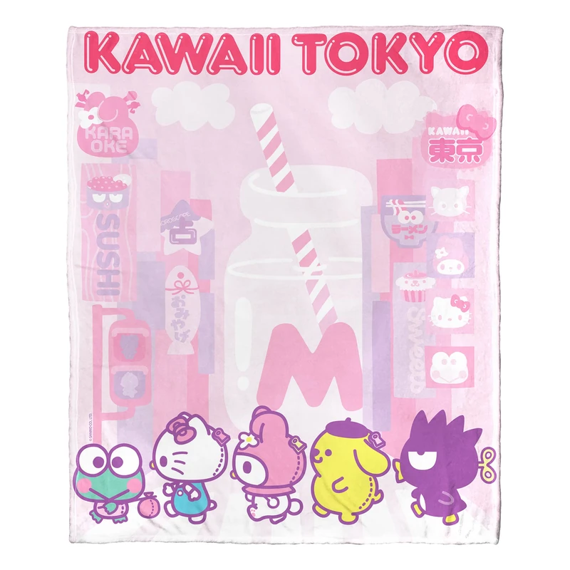 Northwest Hello Kitty Silk Touch Throw Blanket, 50" x 60", Kawaii Tokyo