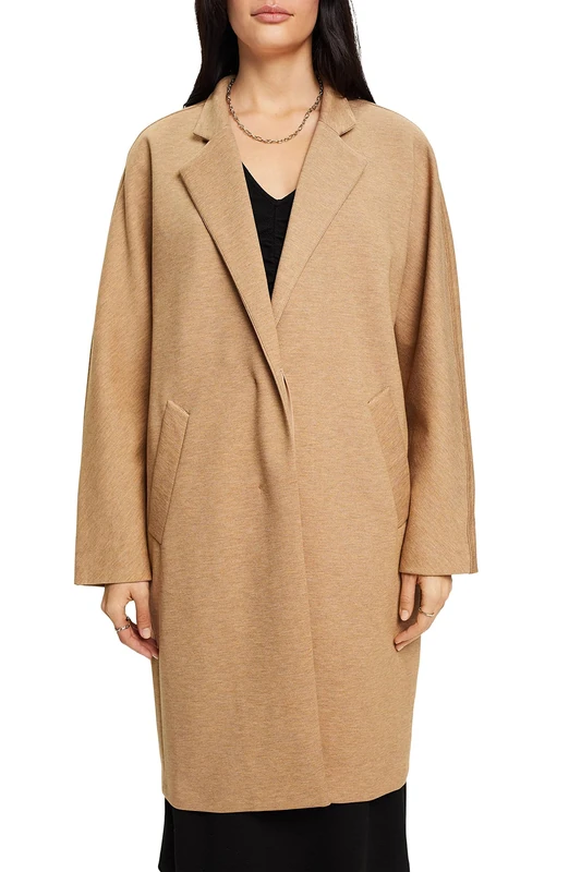 ESPRIT Doubleface Jersey Coat, Khaki Beige, L