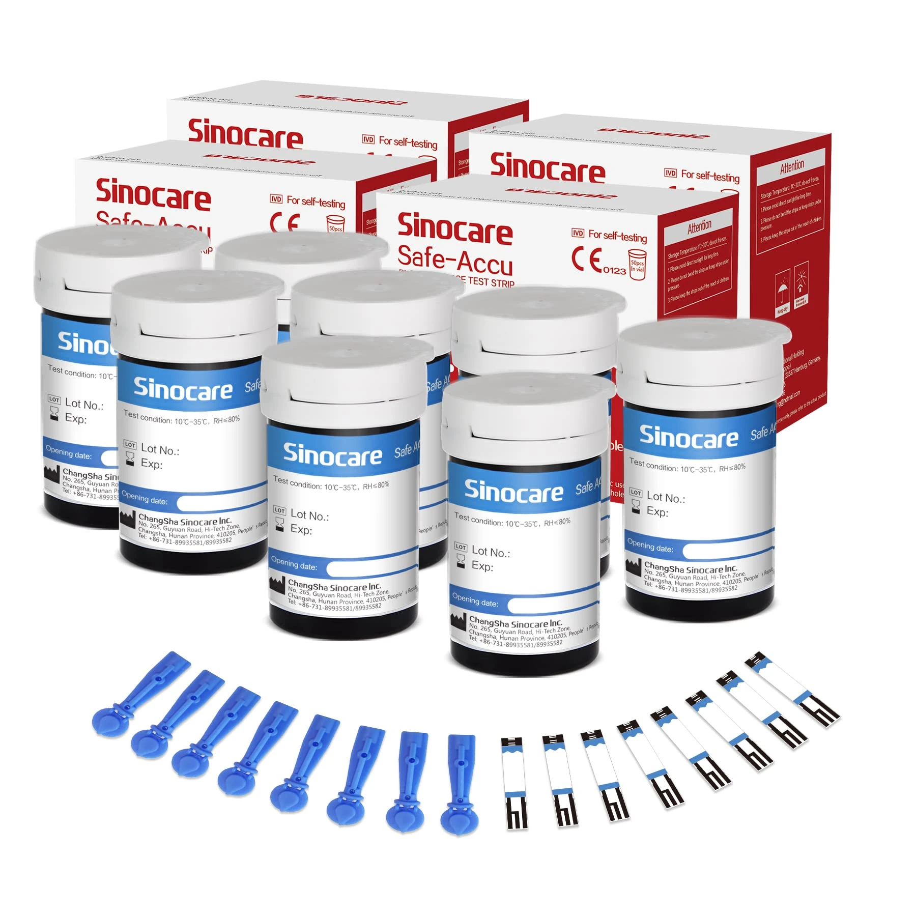 Sinocare Test Strips, 200pcs (Safe Accu) Blood Sugar Test Strip, Diabetes Test Strips, Blood Glucose Test Strips for Sinocare Safe Accu Blood Sugar Monitor, Pack of 200 (200pcs Strips & 200pcs Lans.)