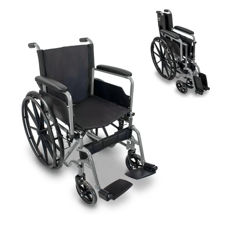 Mobiclinic®, Folding Wheelchair Lightweight, with Big Wheels, Self Propelled, Marsella, Transit Wheelchair, Mobility aids, Quick-Release castors at The Push of a Button, Sturdy, Seat 18.11 in (Silver)