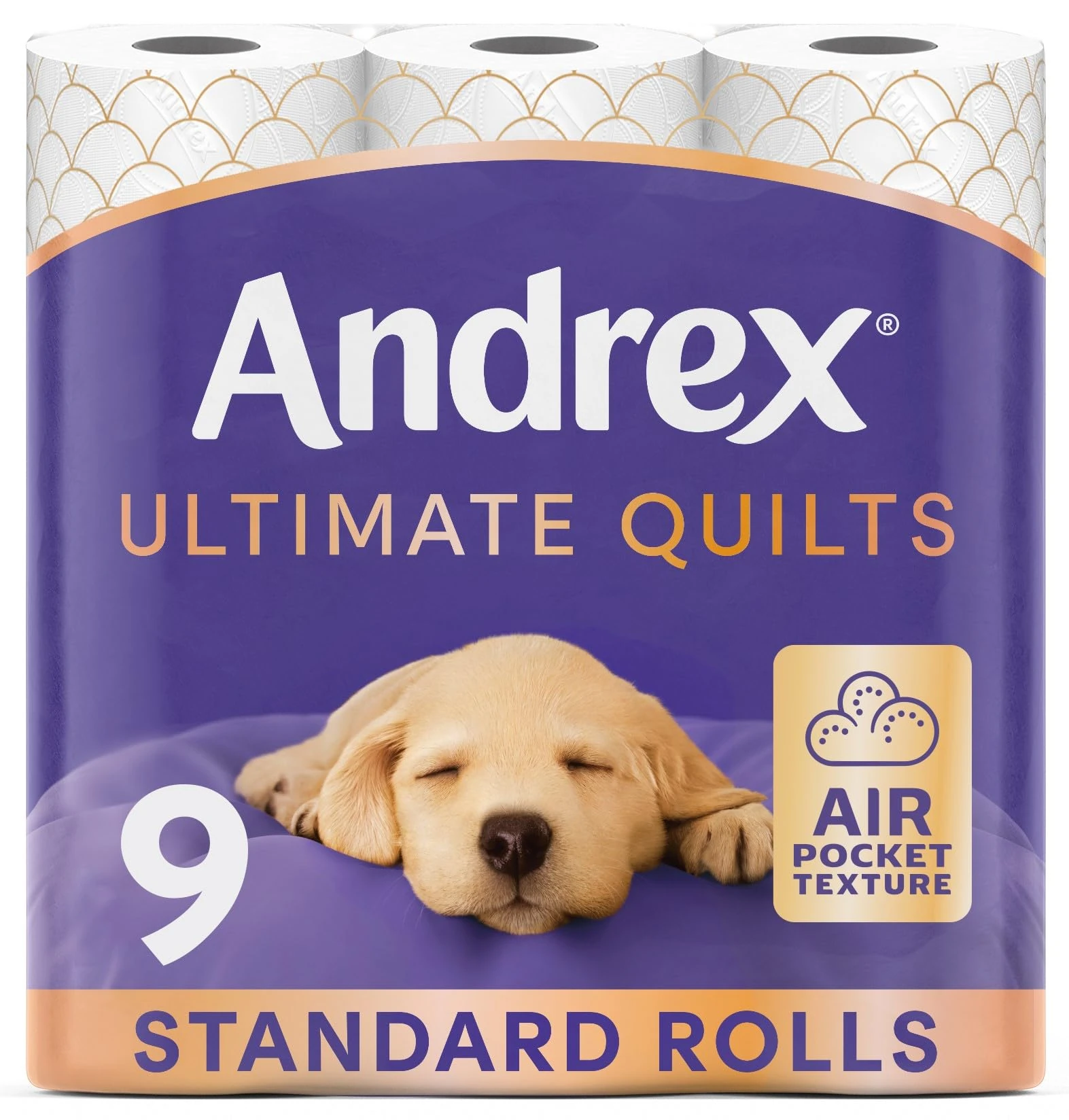 Andrex Ultimate Quilts Toilet Paper 9 Rolls, Air Pocket Technology for Soft, Thick Sheets -Pack of 9 Quilted Toilet Rolls, FSC Certified