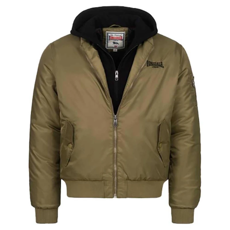 Lonsdale Ballindean Men's Hooded Bomber Jacket, Olive/Black, S