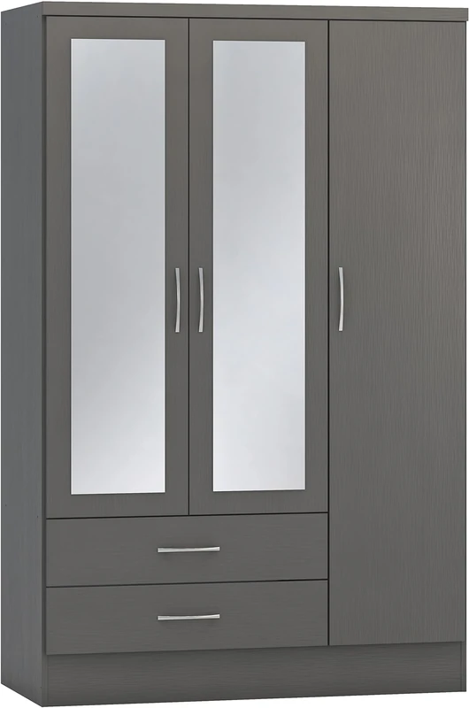 Seconique Nevada 3 Door 2 Drawer Wardrobe in 3D Effect Grey
