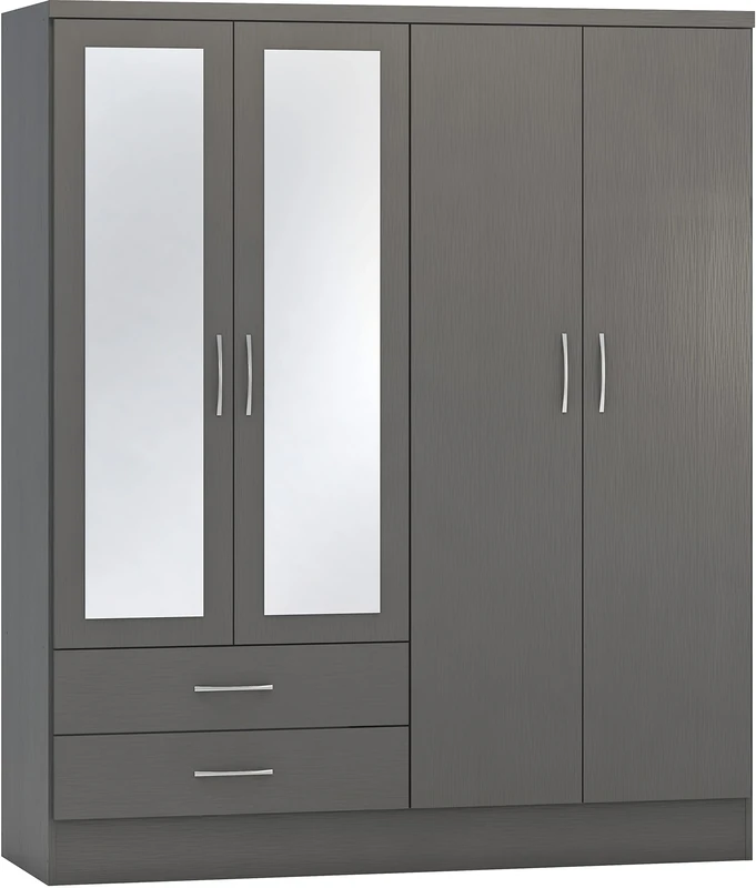 Seconique Nevada 4 Door 2 Drawer Wardrobe in 3D Effect Grey