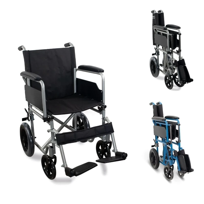 Mobiclinic®, Folding Lightweight Wheelchair, Marsella, Quick-Release castors at The Push of a Button, Seat 18.11 in, Sturdy, Folding armrests, Removable footrests