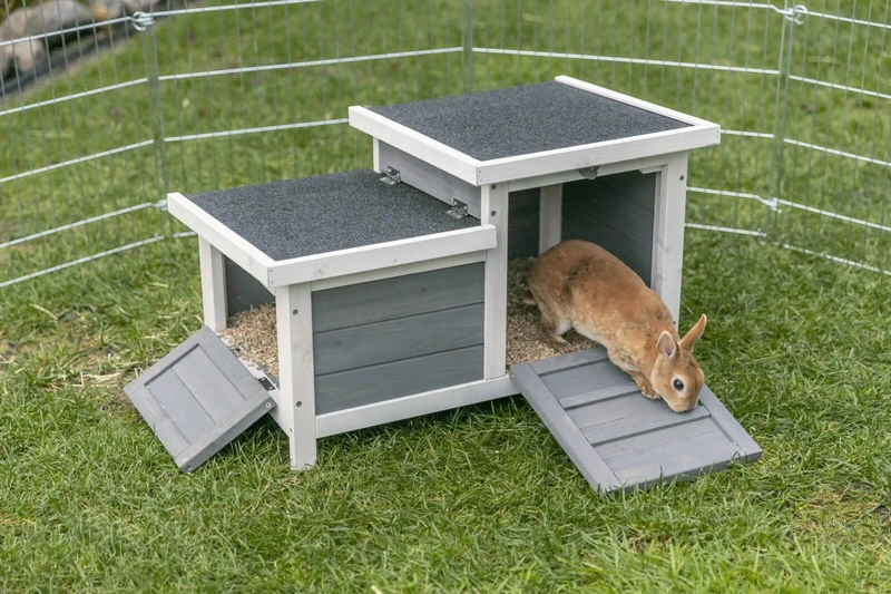 Bunny Business Duo-Hide House for Rabbits and Guinea Pigs - Grey Hide House
