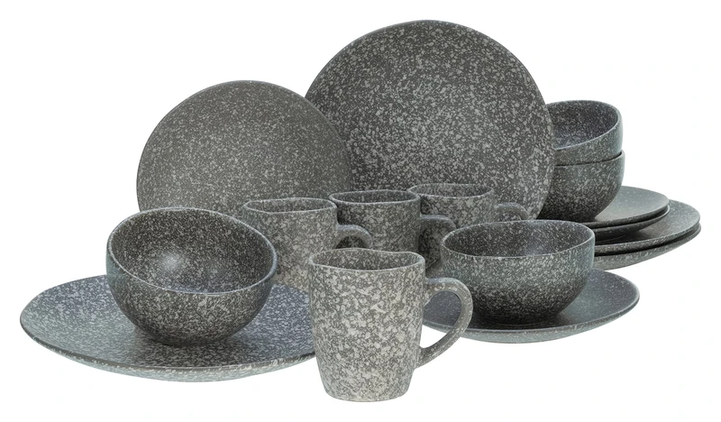 CreaTable, 23770 Granit Series 16-Piece Crockery Set, Stoneware Crockery Set, Dishwasher and Microwave Safe, Quality Production
