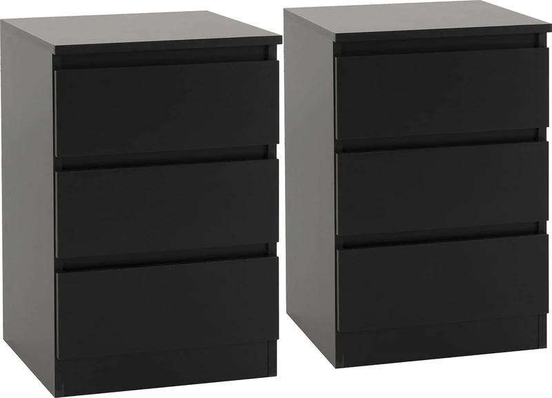 Seconique Malvern 3 Drawer Bedside X2 in Black