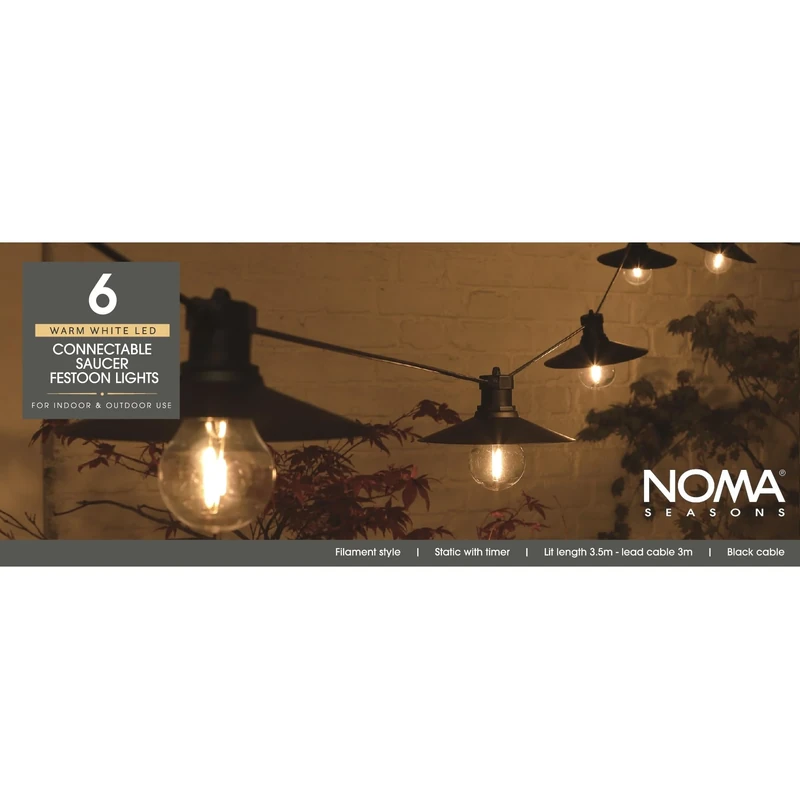 Noma 6 Connectable LED Saucer with Festoon Bulb Lights (Pack of 1)