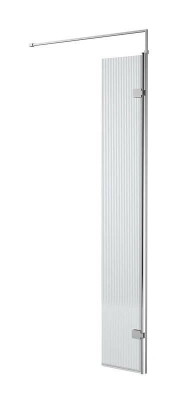 nuie WRFL18530H Fluted Modern Bathroom Hinged 8mm Toughened Safety Glass Return Screen, 300mm, Polished Chrome