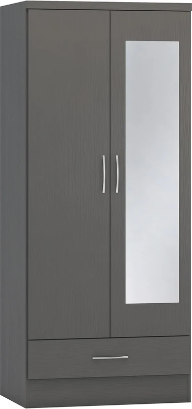 Seconique Nevada Mirrored 2 Door Wardrobe in 3D Effect Grey