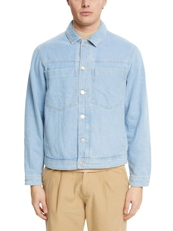 ESPRIT Men's 013ee2g307 Jacket, Blue Light Washed, M