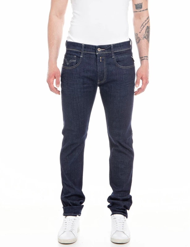 REPLAY Men's M914Q Anbass Aged Power Stretch Jeans, Dark Blue 007, 30W / 36L