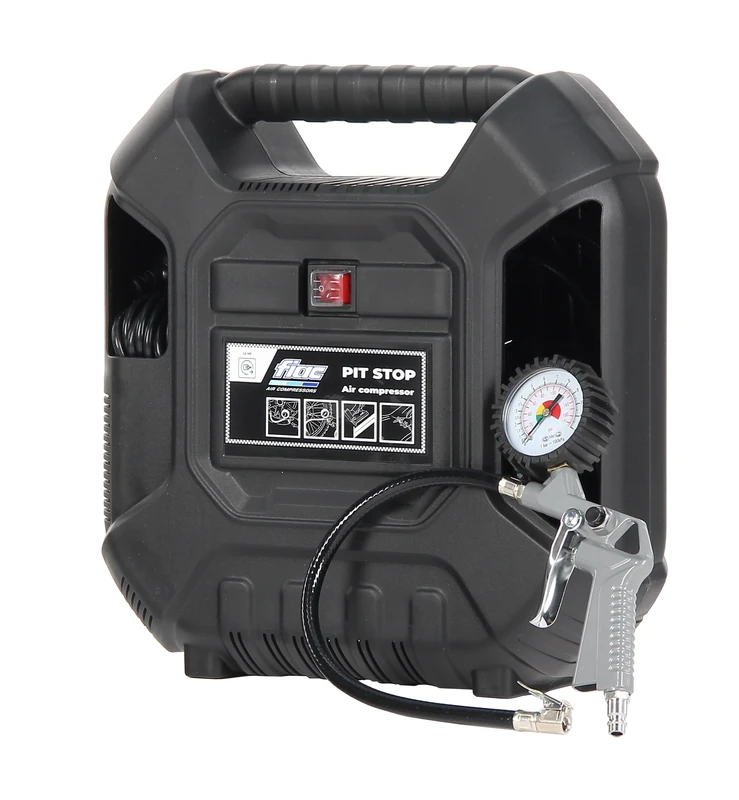 FIAC Pit-Stop Portable Air Compressor, Oil-Free Air Compressor with Flexible Hose, Inflation Gun with Pressure Gauge and 6 Nozzles, Max Pressure 8 Bar, Power 1.5 HP