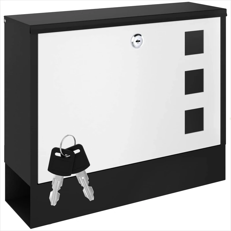 ACROPAQ Letter Box with Newspaper Compartment - Modern Design Anthracite & White 36.5 x 30 x 11 cm with Viewing Window Includes 2 Keys and Mounting Material