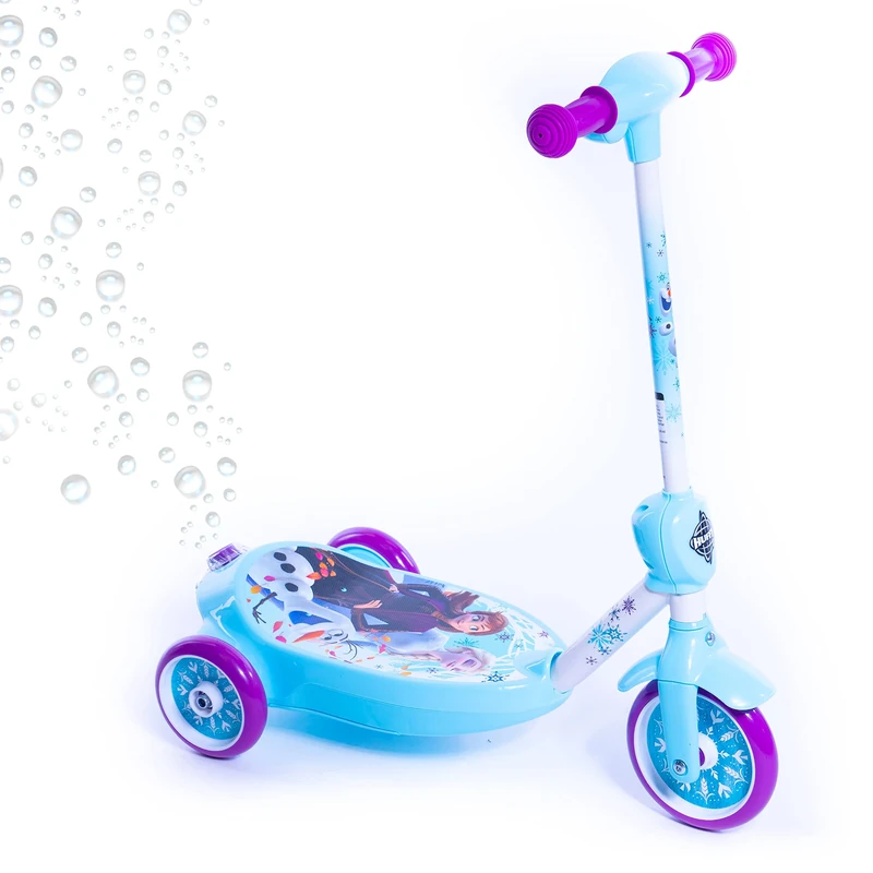 Huffy Disney Frozen Bubble Electric Scooter For Kids 6+ Years 6v Battery Toy Ride On Scooter With Bubble Machine ft Anna, Elsa & Olaf, Blue, One Size
