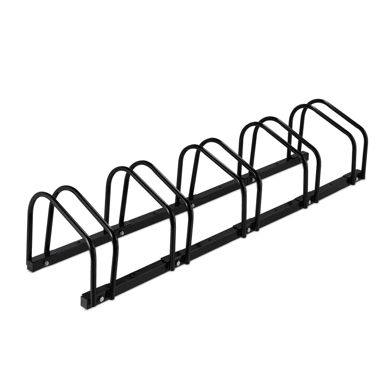 Relaxdays Floor Bike Rack, for 5 Bicycles, Wheel Width up to 60 mm, Metal, Outdoor Parking Stand, Garage, Black