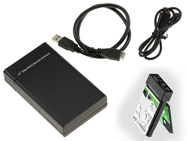 KALEA-INFORMATIQUE USB 3.0 bay enclosure for 2 SATA 2.5 hard drives, with HARDWARE RAID 0 1 0+1 and USB3 5G link.