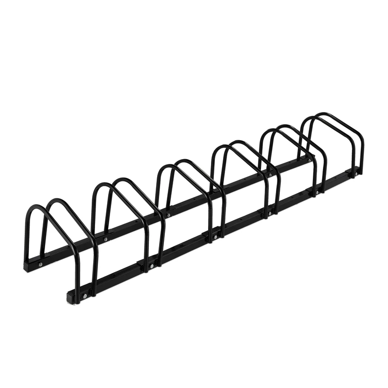 Relaxdays Floor Bike Rack, for 6 Bicycles, Wheel Width up to 60 mm, Metal, Outdoor Parking Stand, Garage, Black