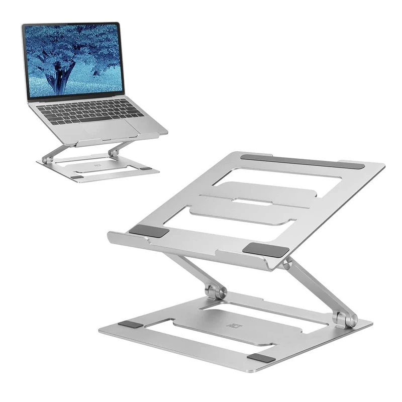 ACT Aluminium Foldable Laptop Stand for Desk (Z-Shape), Ergonomic Laptop Riser up to 15.6”, Adjustable Height Positioning, Open Air Flow Design – AC8135