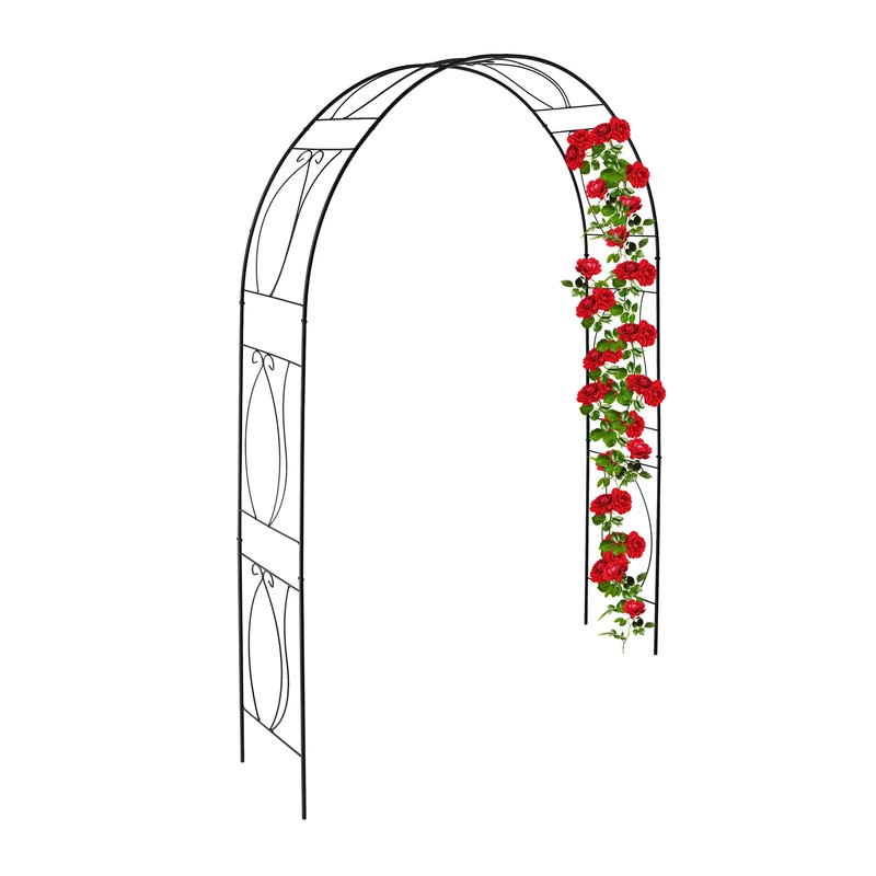 Relaxdays Metal Rose Arch, Garden Arbour, HxWxD: 233 x 172 x 35 cm, Vintage Style, Climbing Support for Plants, Black
