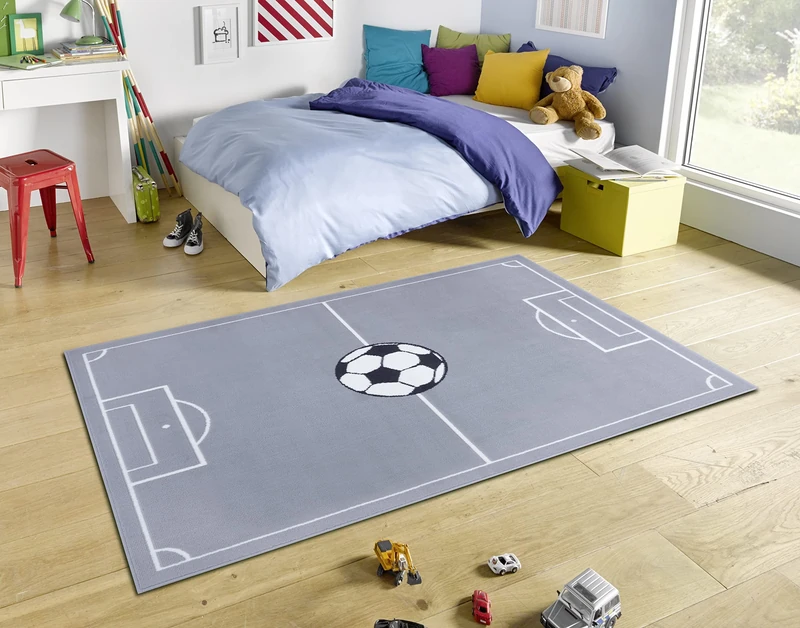 Hanse Home Adventures Children's Rug Football Short Pile Rug Boy Girl Play Mat Modern Playing Field Football Children's Rug for Children's Room, Playroom - 160 x 220 cm, Mouse