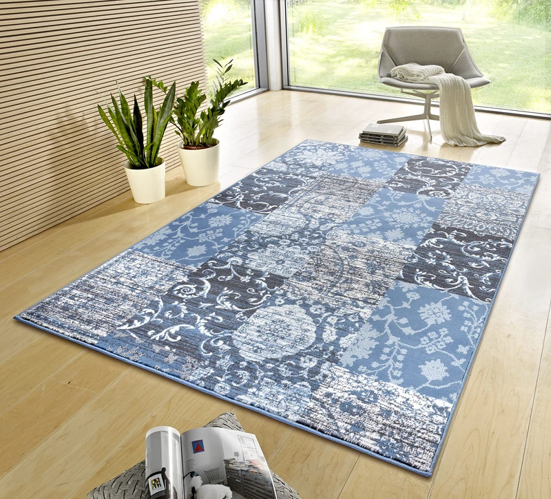 Hanse Home Home Gloria Rug 160 x 230 cm - Living Room Rug Multicoloured Modern Velour Bedroom Rug for Hallway, Dining Room, Bedroom, Children's Room, Living Room, Kitchen, Sky Blue