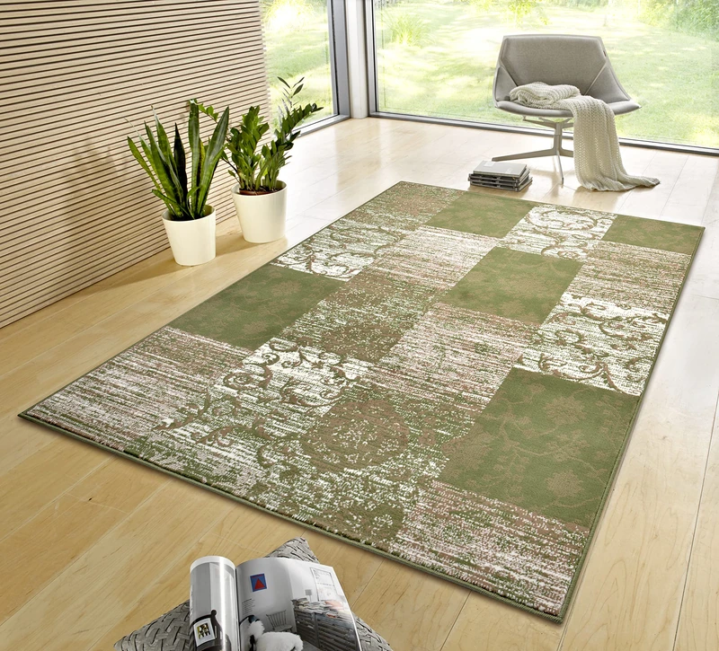 Hanse Home Gloria Rug 160 x 230 cm Living Room Rug Multicoloured Modern Velour Rug Bedroom Rug for Hallway, Dining Room, Bedroom, Children's Room, Living Room, Kitchen – Green Cream